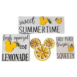 Mickey Mouse Lemonade Summer Farmhouse Wood Decor Signs Set of 4